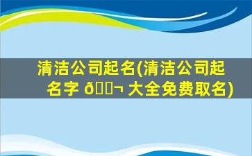 清洁公司起名(清洁公司起名字 🐬 大全免费取名)